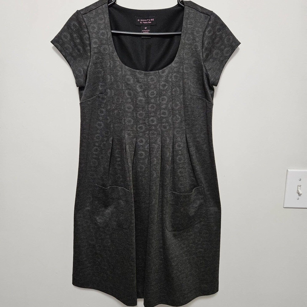 Signature By Robbie Bee Womens Gray On Gray Knit Babydoll Dress Sz 4P Mi…